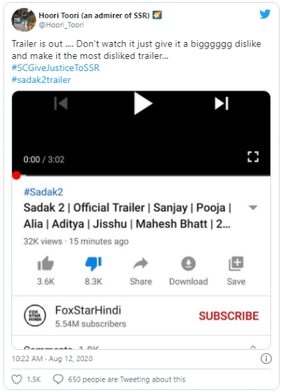 Sadak 2 trailer tweet_1&n