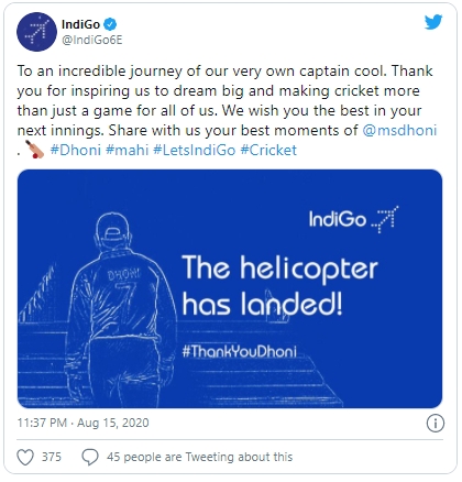 IndiGo tweets Dhoni_1&nbs