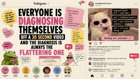 EVERYONE IS DIAGNOSING THEMSELVES OFF A 30 SECOND VIDEO AND THE DIAGNOSIS IS ALWAYS THE FLATTERING ONE NOBODY HAS EVER WATCHED A REEL AND GONE, OH, SO I AM THE DIFFICULT PERSON IN MY FRIENDSHIPS.